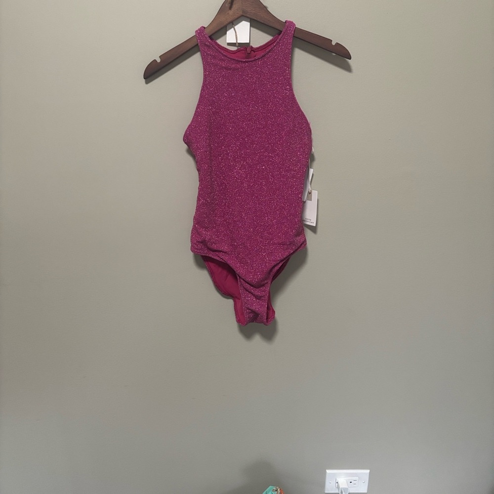 Good American Sparkly Pink One Piece Swimsuit